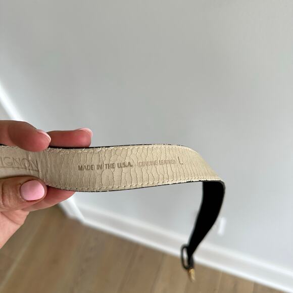 Vintage AVIGNON Gold Buckle Black Genuine Leather Belt L - Picture 5 of 8